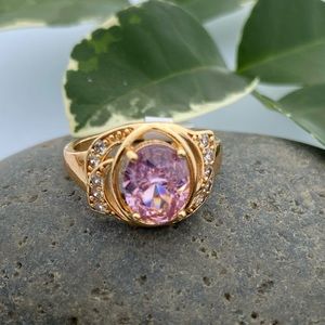 Ring Gold Plated Pink CZ/ Anillo Zirconita Rosa Oro Laminado